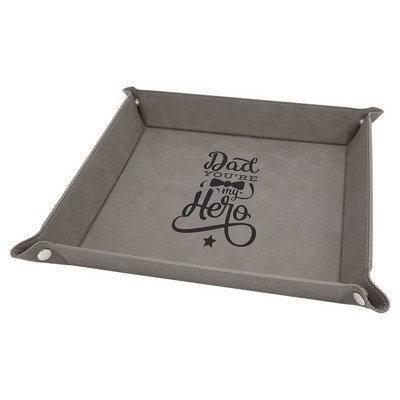 Snap Up Tray, Gray Faux Leather, 9 x 9"