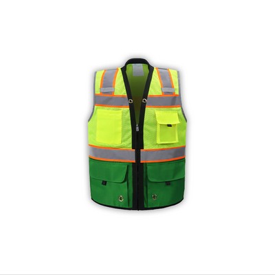 High Visibility Premium Surveyor Vest, Class 2, Green, Zipper Front