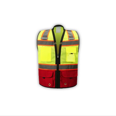 High Visibility Premium Surveyor Vest, Class 2, Red, Zipper Front