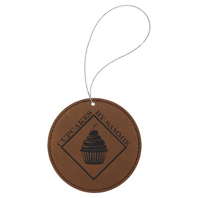 Dark Brown Laserable Leatherette Round Ornament, 3-3/4"x3-3/4"