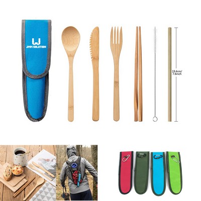 6 in 1 Portable Bamboo Utensil Set