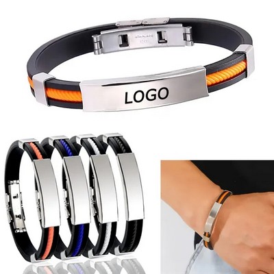 Colorful Silicone Bracelet Stainless Steel Silver Plating