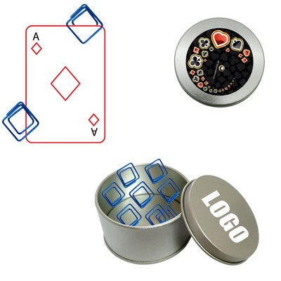 Playing Card Diamond Shaped Paper Clips in Tin Box