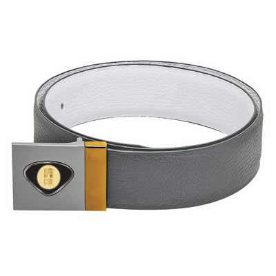Gray W/ Gold Accents Reversible Ladies Leather Belt W/ Gold Medallion