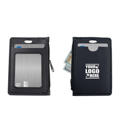 PU Leather Card Case With Zipper Pocket And Dual Card Slots