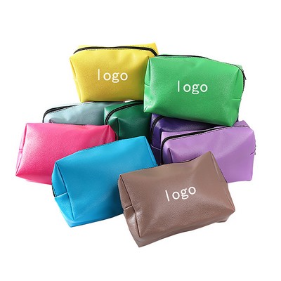 Solid Color Pu Leather Makeup Bag