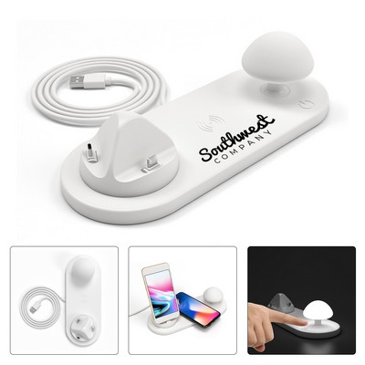 3-In-1 Wireless Charger with Mini Mushroom Lamp