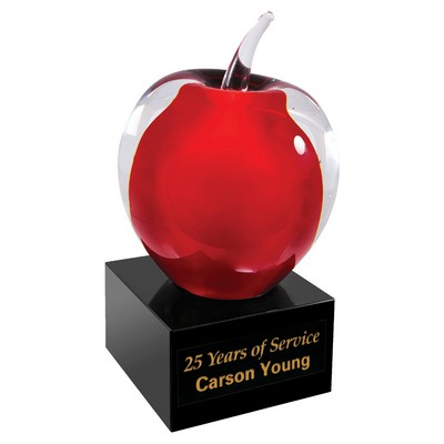 5 3/4" Red and Clear Glass Apple with Black Base