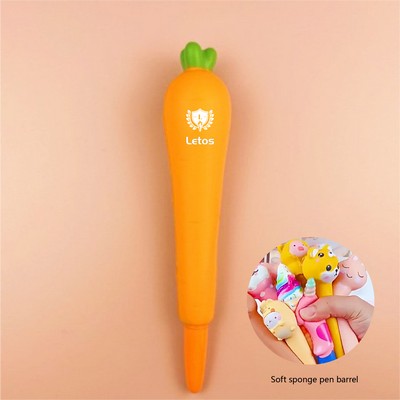 Carrot Stress Reliever Pen 2 In 1 Squeeze Toy Pen PU Foam Gel Ink Pen
