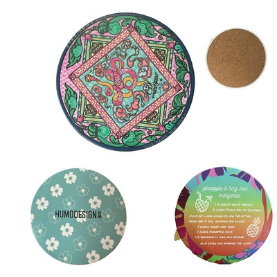 Round Ceramic Coaster with Cork Back – 4? Diameter