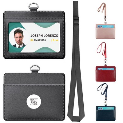 Leather ID Badge Holder With Lanyard.