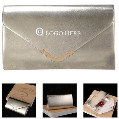 Metallic Envelope Buckle Clutch Bag