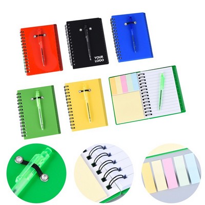 Portable Spiral Notebook Steno Pocket Notepad w/Pen in Holder & Sticky Notes MOQ50PCS
