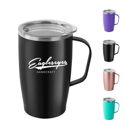 17 OZ Stainless Steel Mug with Thin Handle and Sip-Through Lid