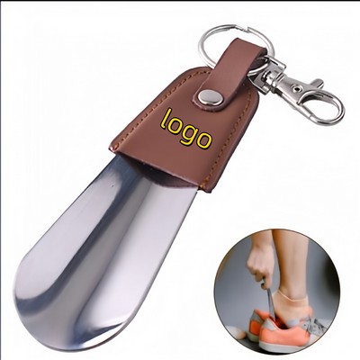PU Leather Shoehorn Portable Shoe Horn Keychain Metal Shoe Lifter