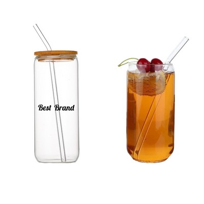16 oz Iced Coffee Glass Cups With Bamboo Lids