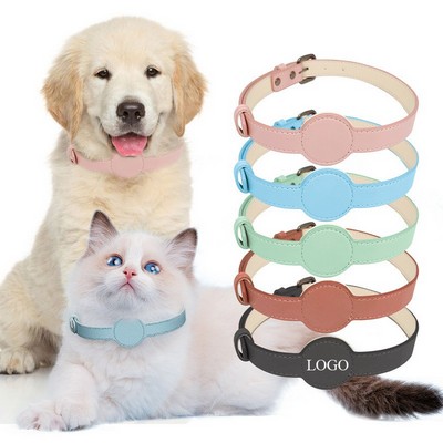 Airtag PU Leather Pet Collar W/ Adjustable Strap