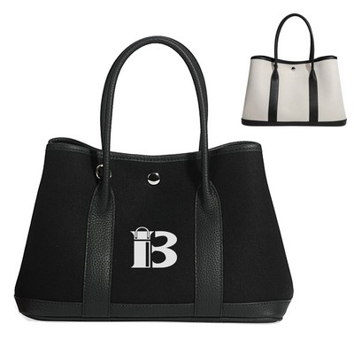 Spacious Tote Bag w/ Genuine Leather Handles and Base