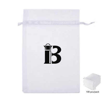 Wedding Gift Party White Organza Mesh Drawstring Bag