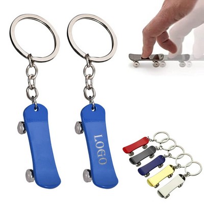 Metal Skateboard Keychain With Moving Wheel Fidget Toy