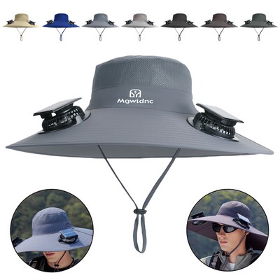 Summer Solar Dual Fan Hat for Outdoor Hiking Fishing Sun Protection Wide Brim Quick Dry Waterproof.