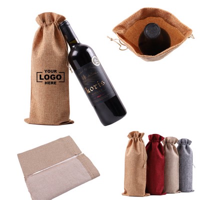Linen Wine Champagne Drawstring Bag
