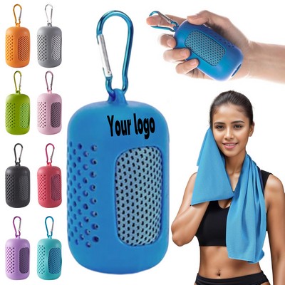 Custom Portable Cooling Towel w/ Silicone Case & Carabiner