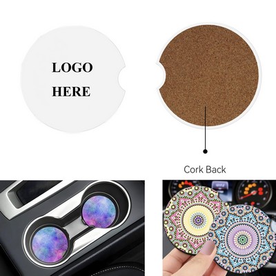 Ceramic Absorbent Car Cup Coasters with with Cork Base