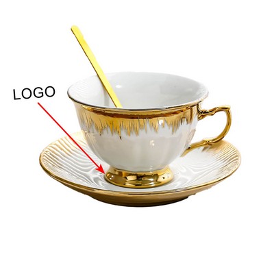 200Ml Gold-Luster Trim Ceramic Footed Cup And Saucer Sets