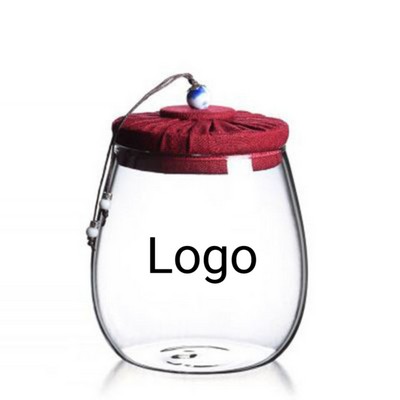 Glass Jar W/ Linen-Wrapped Wooden Lid