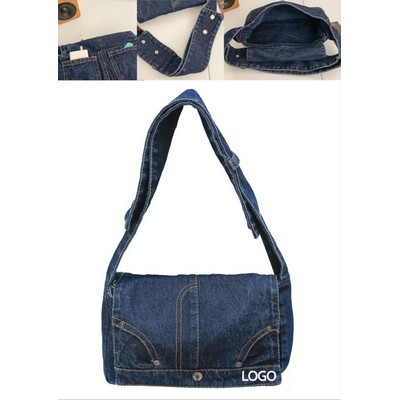 10.6 X 5.9 Inch Denim Women'S Shoulder Bag W/ Wide Strap