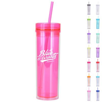 16oz Double-Walled Acrylic Tumbler with Screw-Top Straw Lids