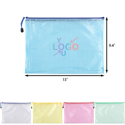 A4 Clear Mesh Zipper Office Supplies Pouch