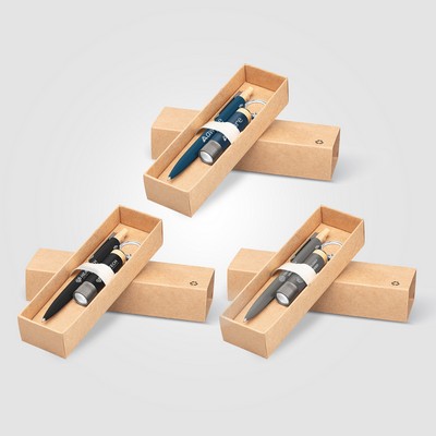 Reborn Recycled Aluminum Bamboo Accented Pen & Flashlight Gift Set - Laser - Laser