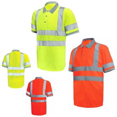 Short Sleeve Reflective Safety Polo With Sleeve Tape - Birdseye Mesh