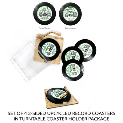 2-Sided Upcycled Record Coasters - Sets of 4 - Turntable Coaster Holder