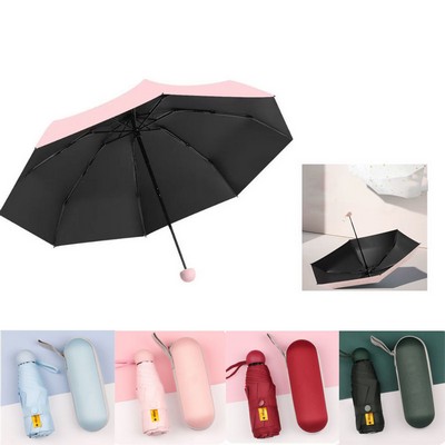 Mini Portable Ultra Light Folding Compact Pocket Umbrella w/Cute Capsule Case