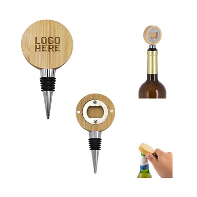 Bamboo Wine Stopper w/ Bottle Opener