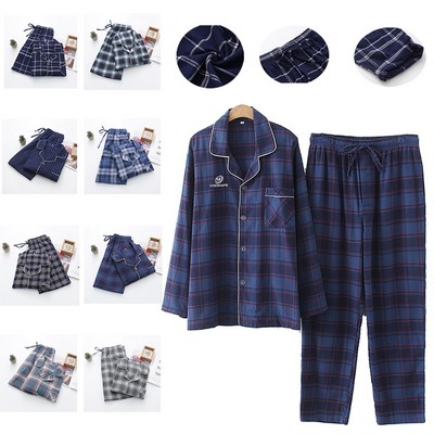 Mens Cotton Plaid Pajama Set