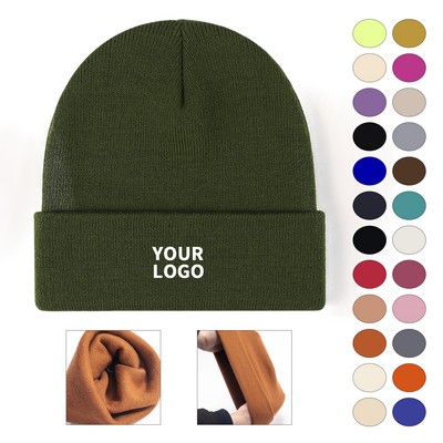 Full Color Knitted Cuffed Beanie Hat With Acrylic Fiber