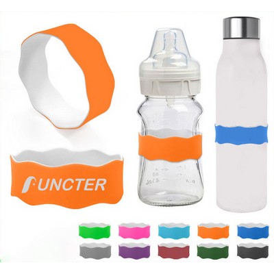 Wavy Silicone Custom Water Bottle Anti-Slip Wear-Resistant Label Ring Protective Sleeve