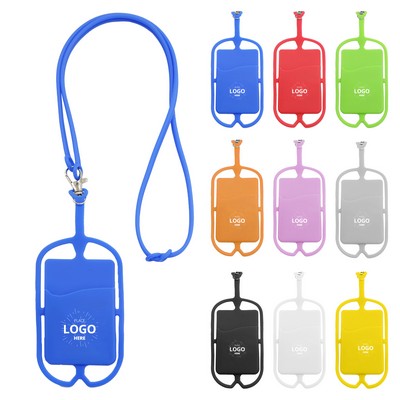 Silicone Phone Wallet Holder with Lanyard