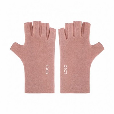 Women's Autumn Winter Fleece Fingerless Touchscreen Gloves Thickened Half Finger Warm Gloves