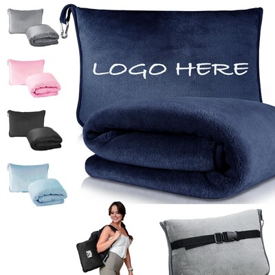 Travel Plane Flannel Blanket And Pillow Two-In-One