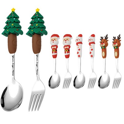 Christmas-Themed Stainless Steel Forks & Spoons