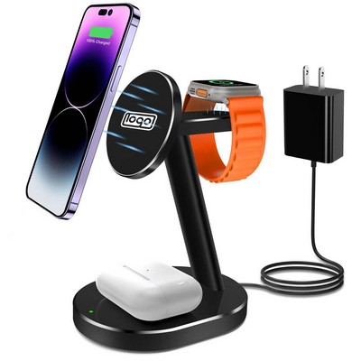 Magnetic All-Aluminum Alloy 15W 3-in-1 Wireless Fast Charger