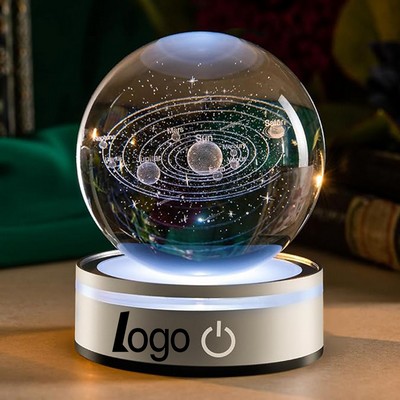 Custom Reusable 3D Solar System Glowing Crystal Ball Night Light 3''x4''
