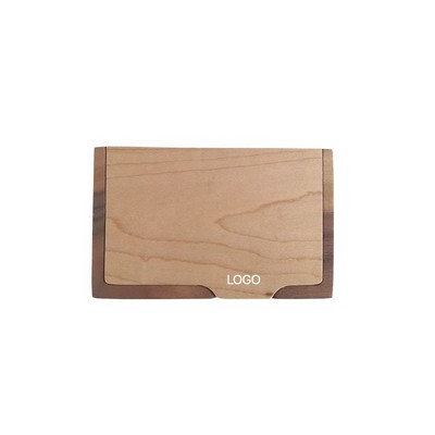 Premium Walnut and Maple Wood Business Card Case Professional Solid Wood Desktop Organizer