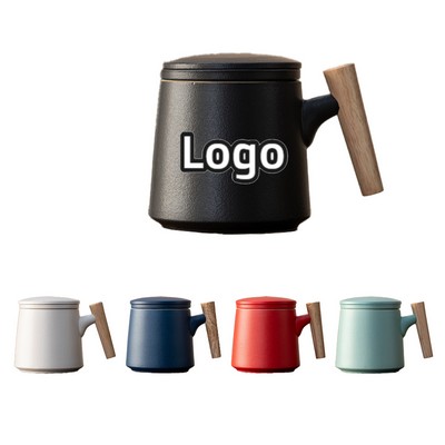 13Oz Ceramic Cup with Wooden Handle