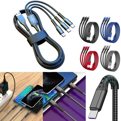 5A Fast Charging 3in1 Aluminum Alloy Connectors Multi Charger Cable